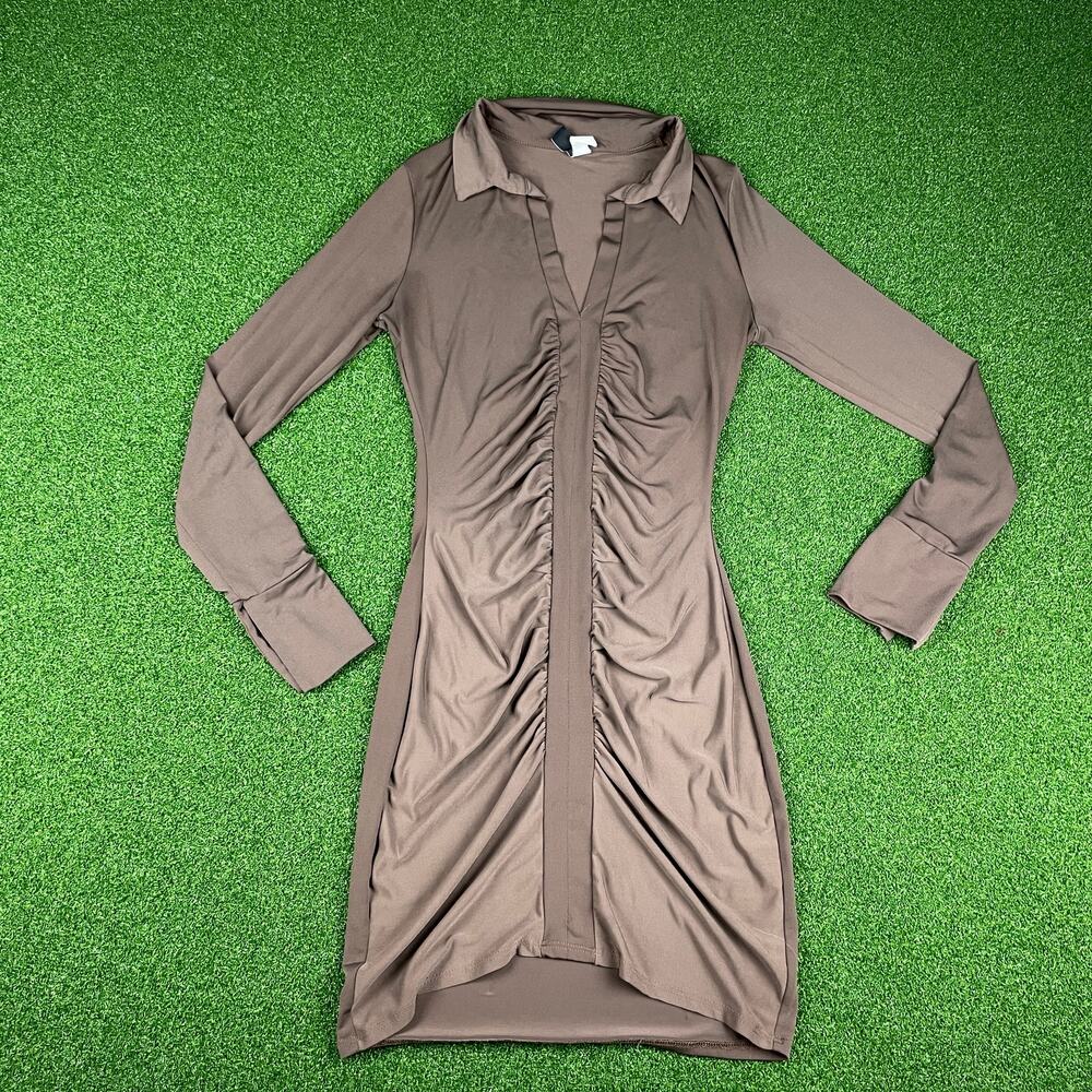 Vintage Windsor Brown Long Sleeve Collared Stretch Bodycon Dress Sz XS
